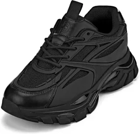 CALTO Men's Invisible Height Increasing Elevator Shoes - Jet Black/Onyx Sole Chunky Sole Lace-up Sporty Sneakers - 2.6 Inches Taller - S5282 - Size 10 D(M) US