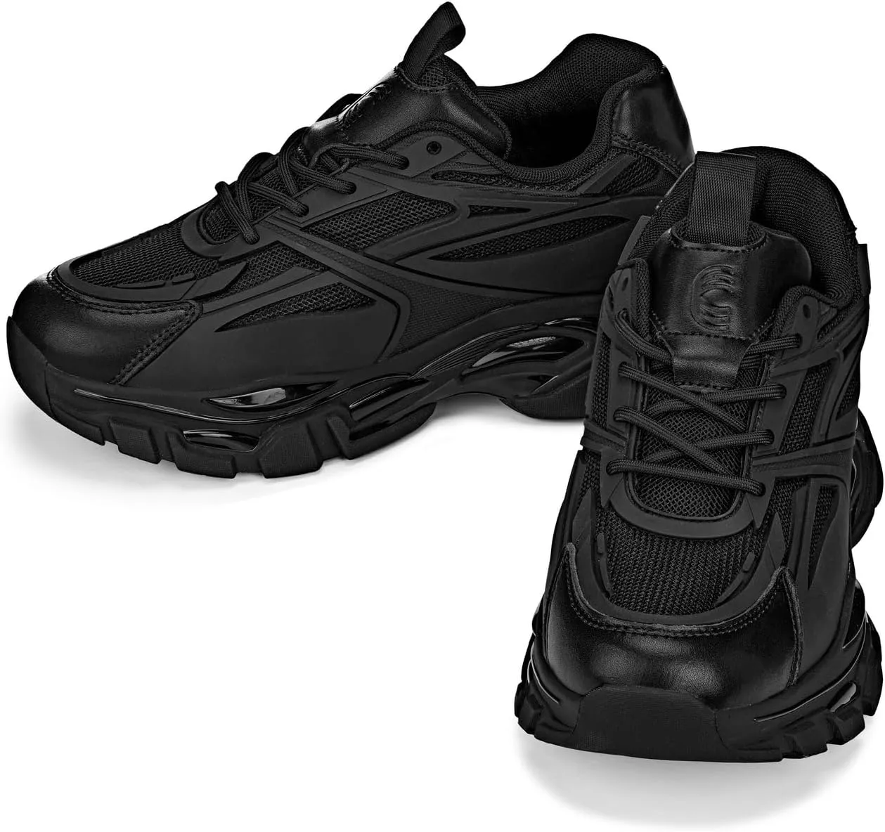 CALTO Men's Invisible Height Increasing Elevator Shoes - Jet Black/Onyx Sole Chunky Sole Lace-up Sporty Sneakers - 2.6 Inches Taller - S5282 - Size 10 D(M) US