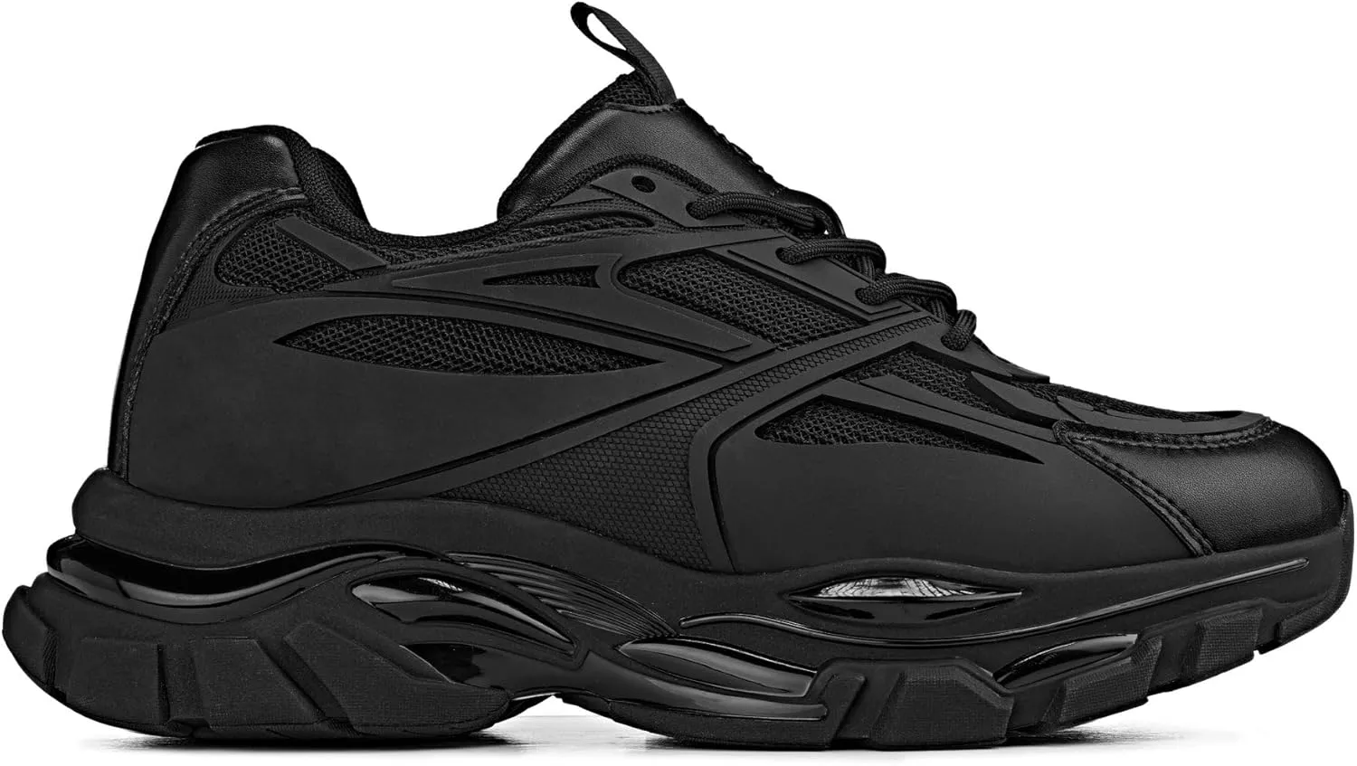 CALTO Men's Invisible Height Increasing Elevator Shoes - Jet Black/Onyx Sole Chunky Sole Lace-up Sporty Sneakers - 2.6 Inches Taller - S5282 - Size 10 D(M) US
