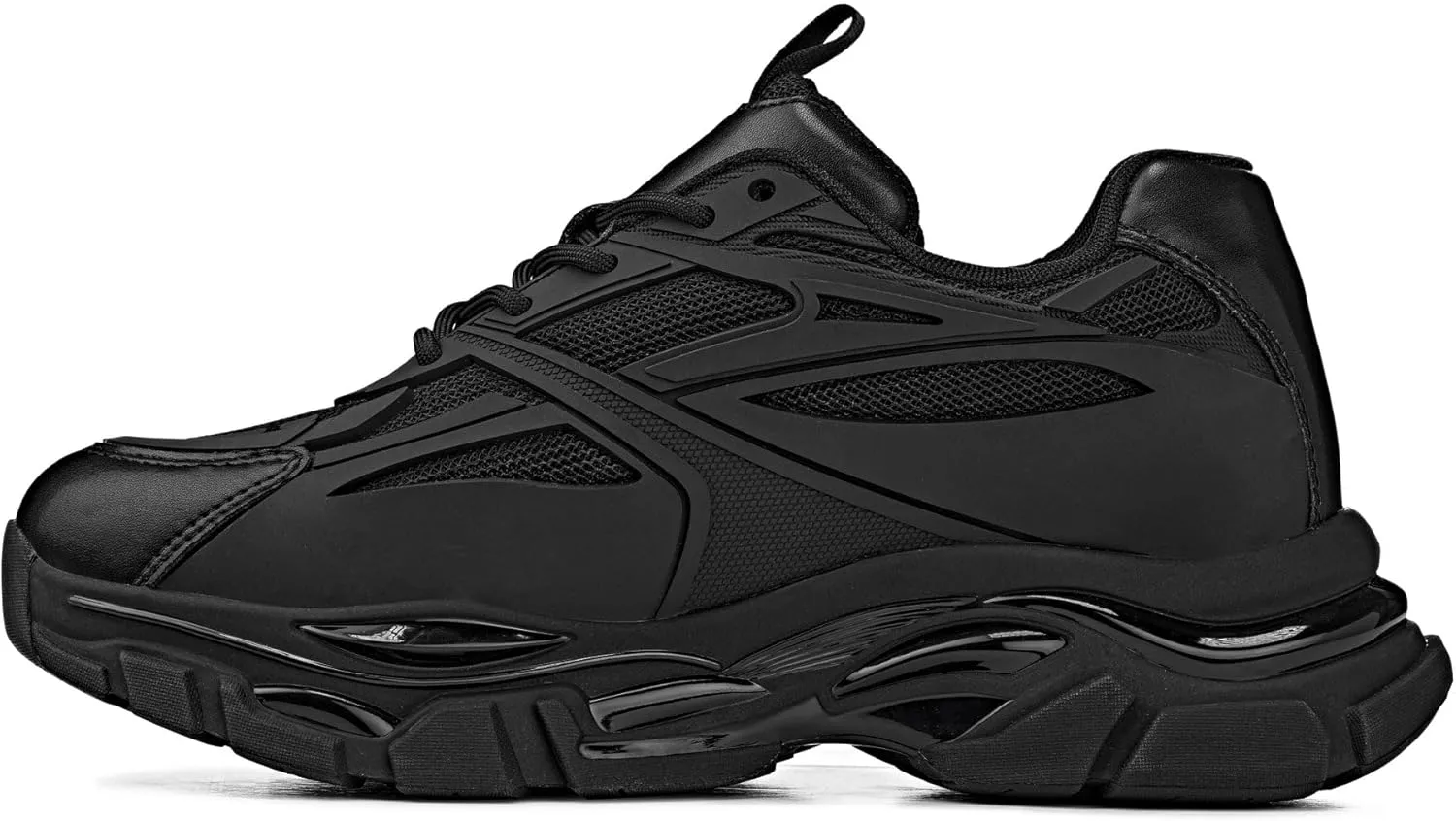 CALTO Men's Invisible Height Increasing Elevator Shoes - Jet Black/Onyx Sole Chunky Sole Lace-up Sporty Sneakers - 2.6 Inches Taller - S5282 - Size 10 D(M) US
