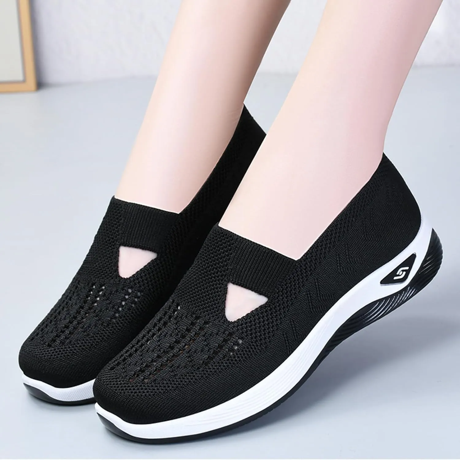Cathalem Orthopedic Shoes for Women, Air Cushion Slip on Walking Stretch Shoes for Women Wide Width Arch Support