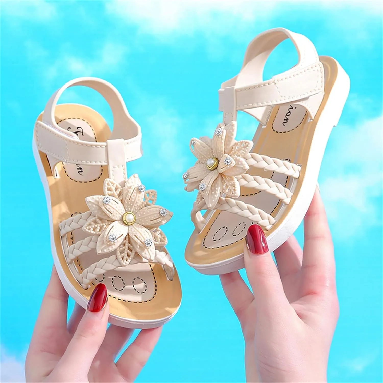 Children Sandals Soft Flat Shoes Fashion Comfortable Bow Soft Bottom Waterproof Size 7 Toddler Shoes Girls Sandals (White, 5-5.5 Years Little Child)