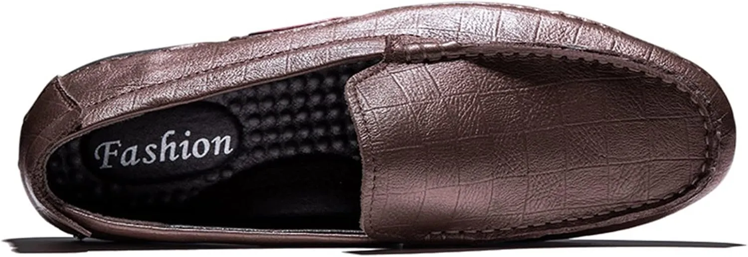 Driving Moccasins Smoking Loafer for Men Genuine Leather Stitching Details Round Toe Lightweight Flat Heel Anti-Slip Resistant Flexible Outdoor for Any Attire