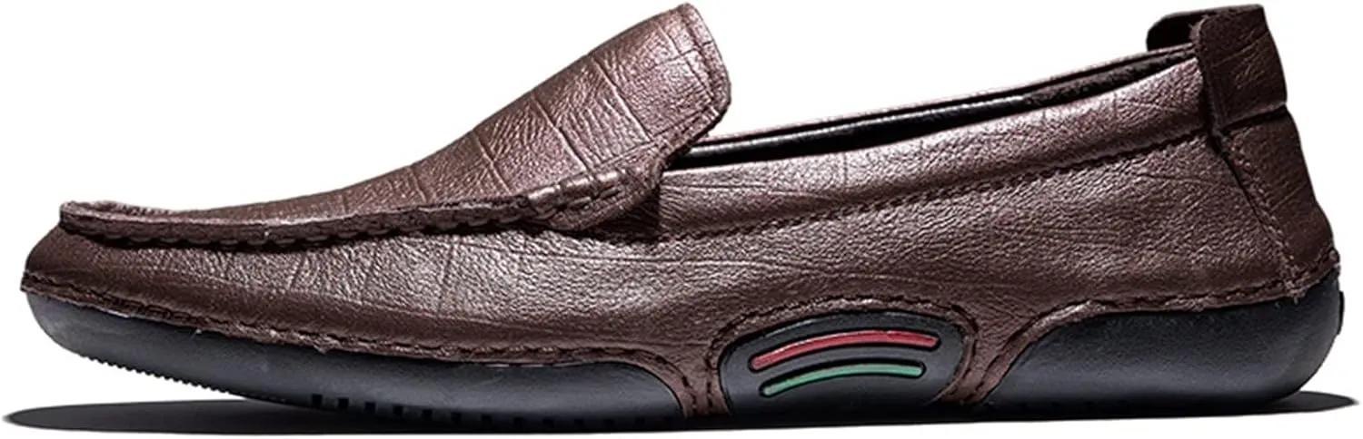Driving Moccasins Smoking Loafer for Men Genuine Leather Stitching Details Round Toe Lightweight Flat Heel Anti-Slip Resistant Flexible Outdoor for Any Attire