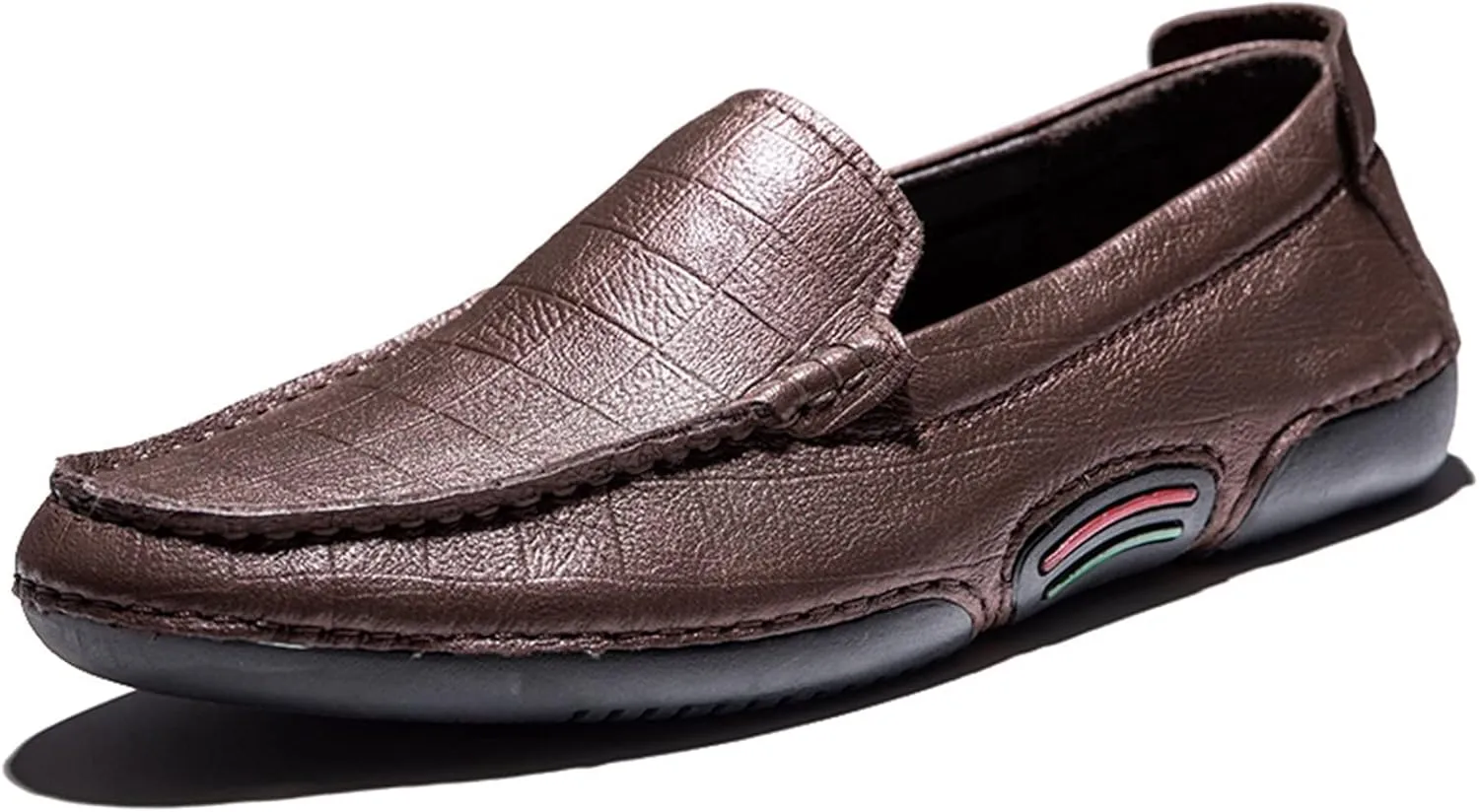 Driving Moccasins Smoking Loafer for Men Genuine Leather Stitching Details Round Toe Lightweight Flat Heel Anti-Slip Resistant Flexible Outdoor for Any Attire