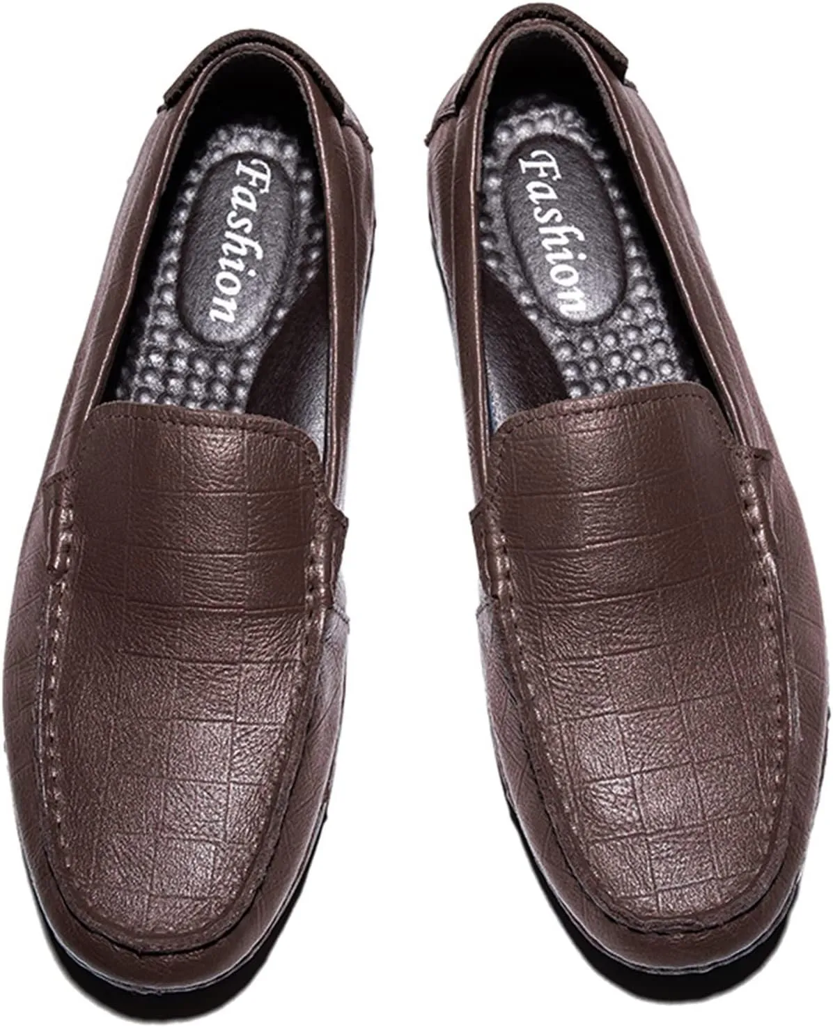 Driving Moccasins Smoking Loafer for Men Genuine Leather Stitching Details Round Toe Lightweight Flat Heel Anti-Slip Resistant Flexible Outdoor for Any Attire