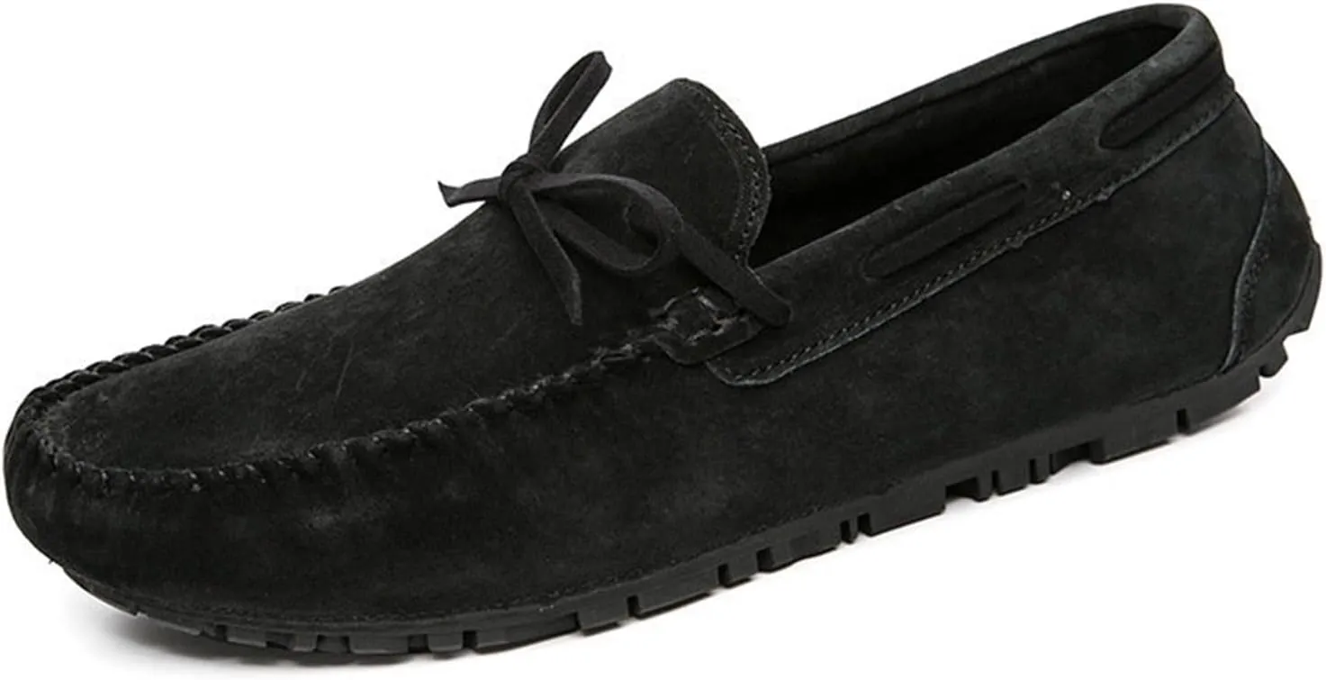 Easy to Put and Remove. Driving Moccasins for Men Deck Shoes Genuine Leather Stitching Details Round Toe 1-Eye Suede Vamp Flat Heel Resistant Flexible Anti-Slip Driving for All Occasions