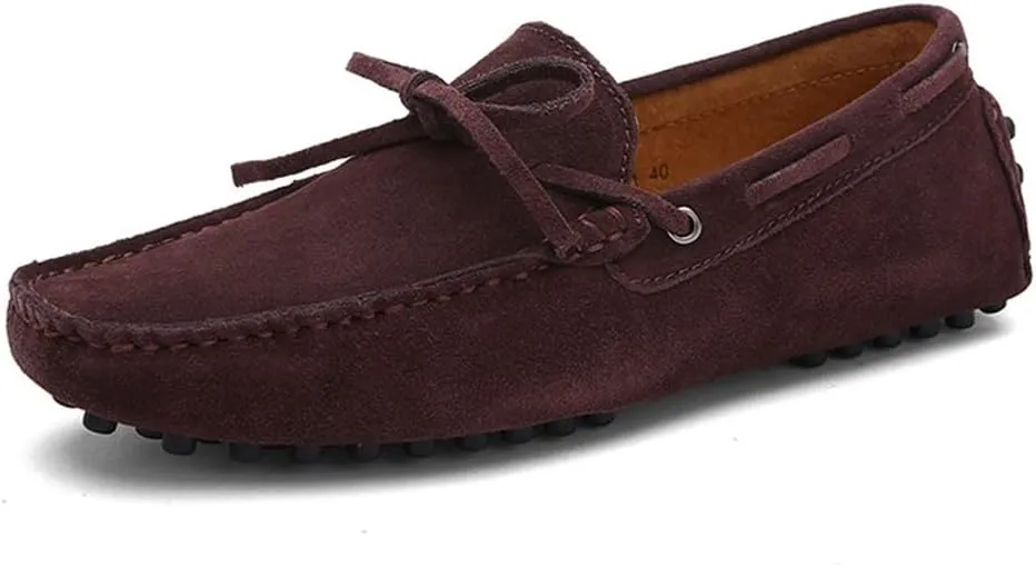 Easy to Put and Remove. Driving Moccasins Loafer Shoes for Men Genuine Leather Round Toe Stitching Details Suede Vamp Deck Shoes Lightweight Anti-Slip Flexible Casual for All Occasions