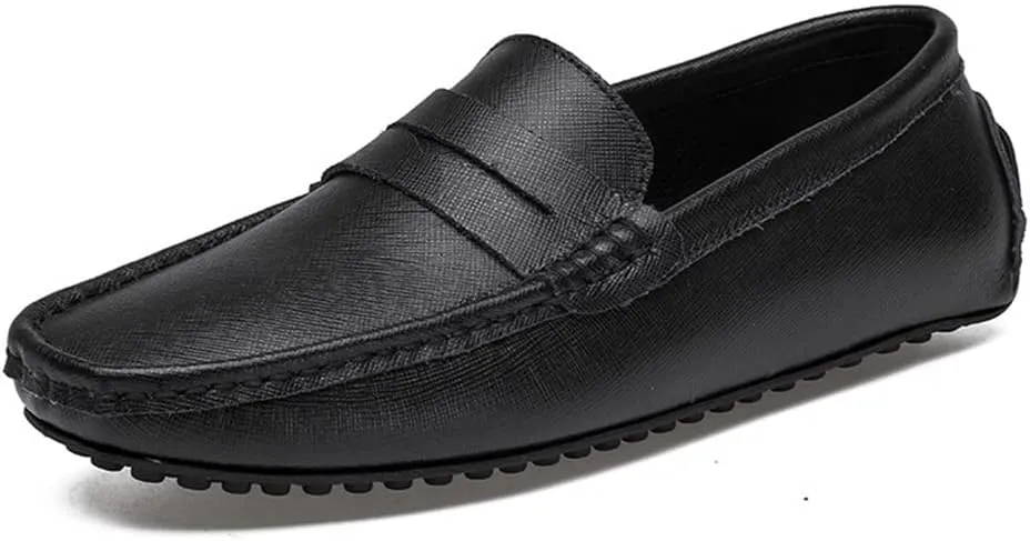 Easy to Put and Remove. Loafer Shoes for Men Genuine Leather Stitching Details Penny Loafer Flat Heel Comfortable Flexible Driving Slip On for All Occasions