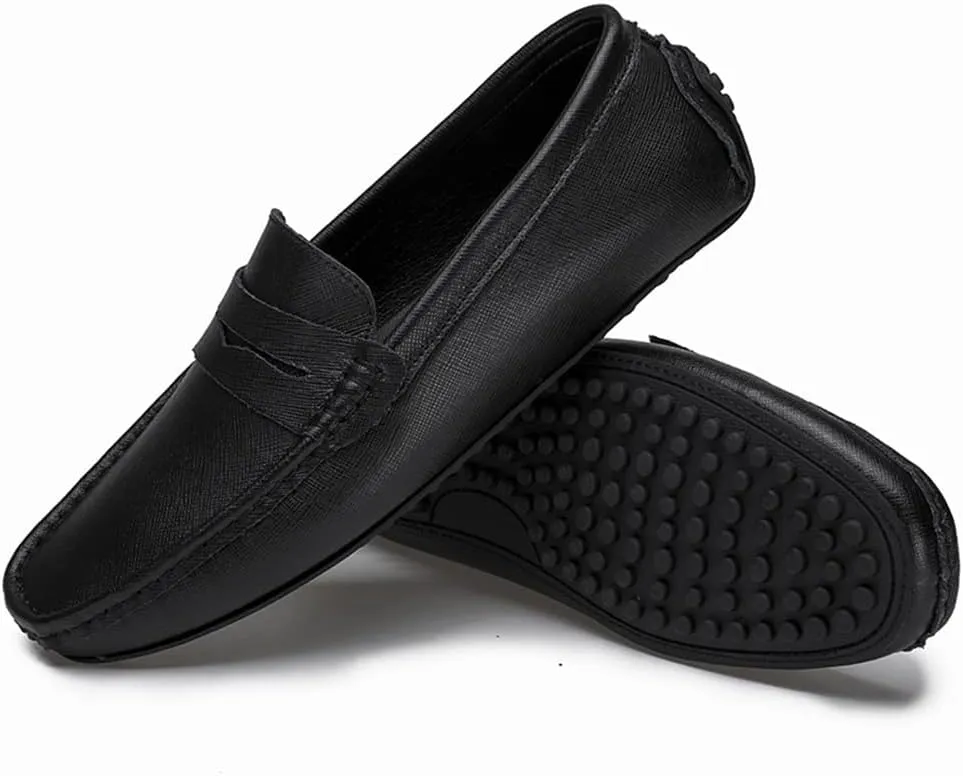 Easy to Put and Remove. Loafer Shoes for Men Genuine Leather Stitching Details Penny Loafer Flat Heel Comfortable Flexible Driving Slip On for All Occasions