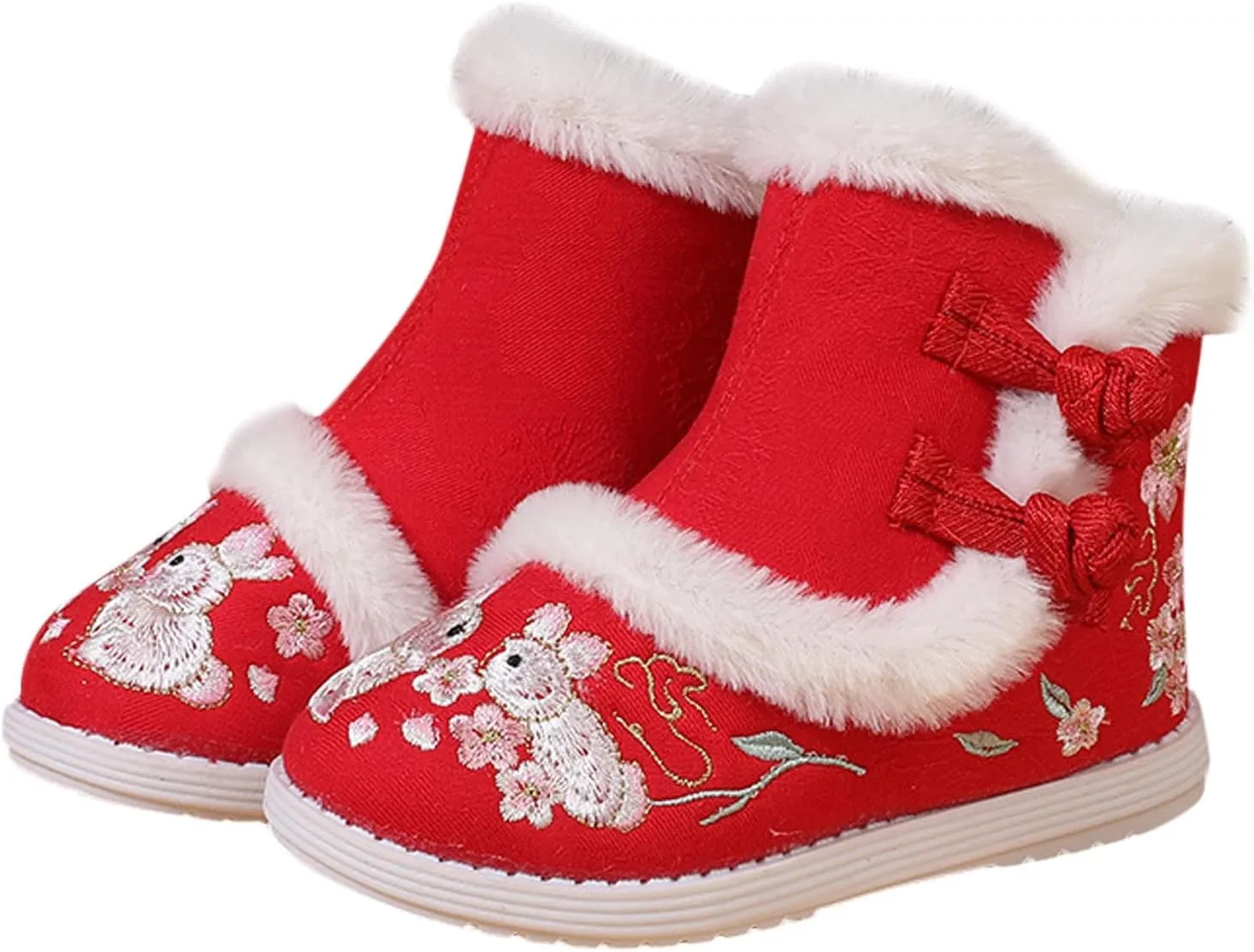 Girls Embroidery Print Ankle Boots Soft Sole Warm Winter Snow Boots Newborn Infant Cozy Plush Lined Boots Outdoor