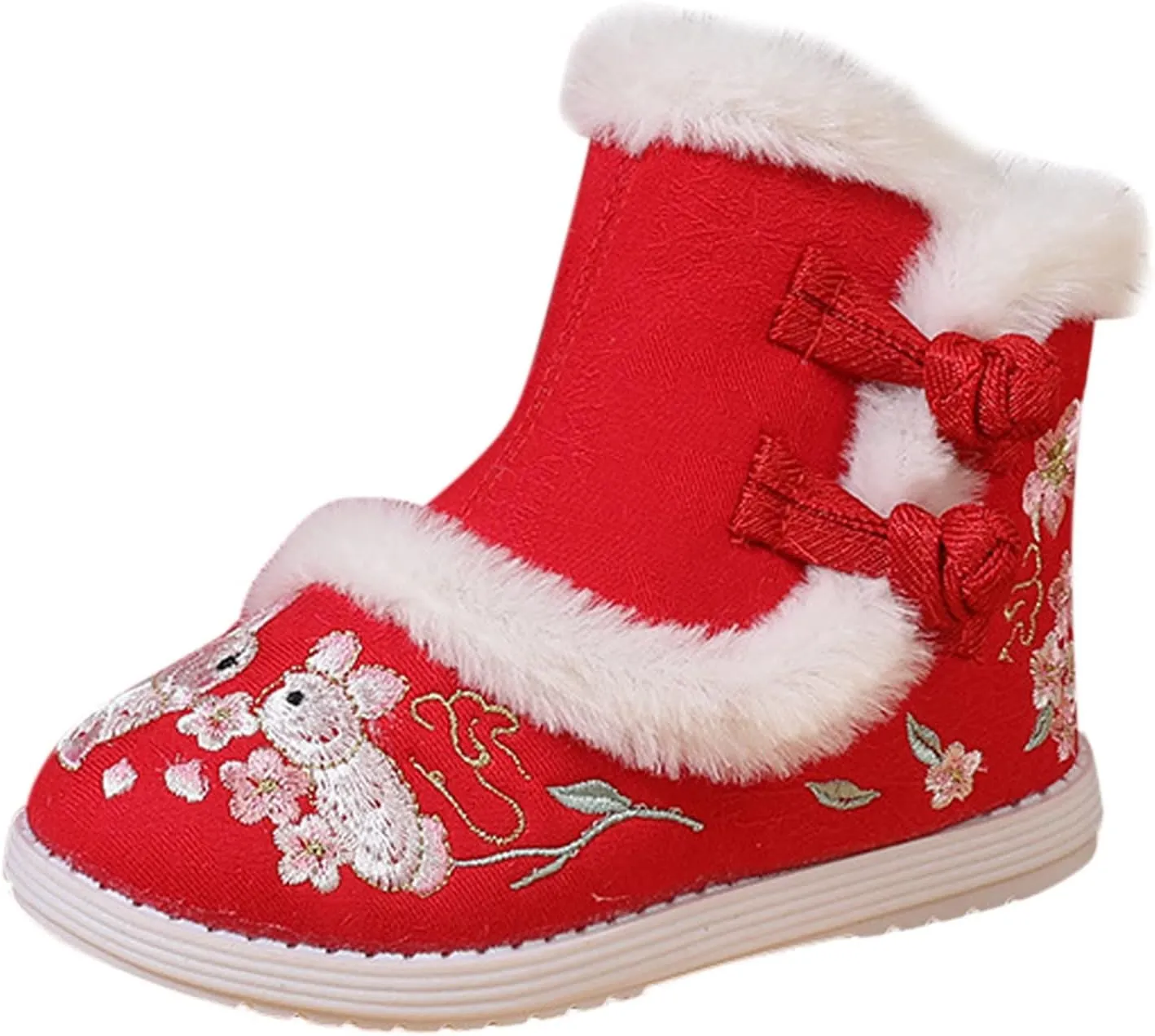 Girls Embroidery Print Ankle Boots Soft Sole Warm Winter Snow Boots Newborn Infant Cozy Plush Lined Boots Outdoor