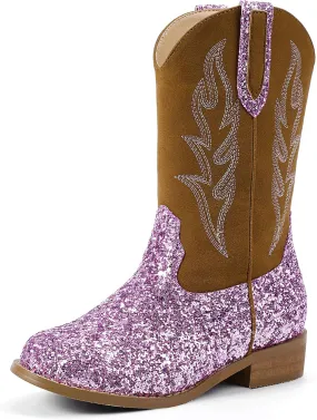 Hehainom Girls Cowgirl Boots for Toddler Cowgirl Booties Little Big Kids Western Mid Calf Riding Shoes Boys Cowboy Boots