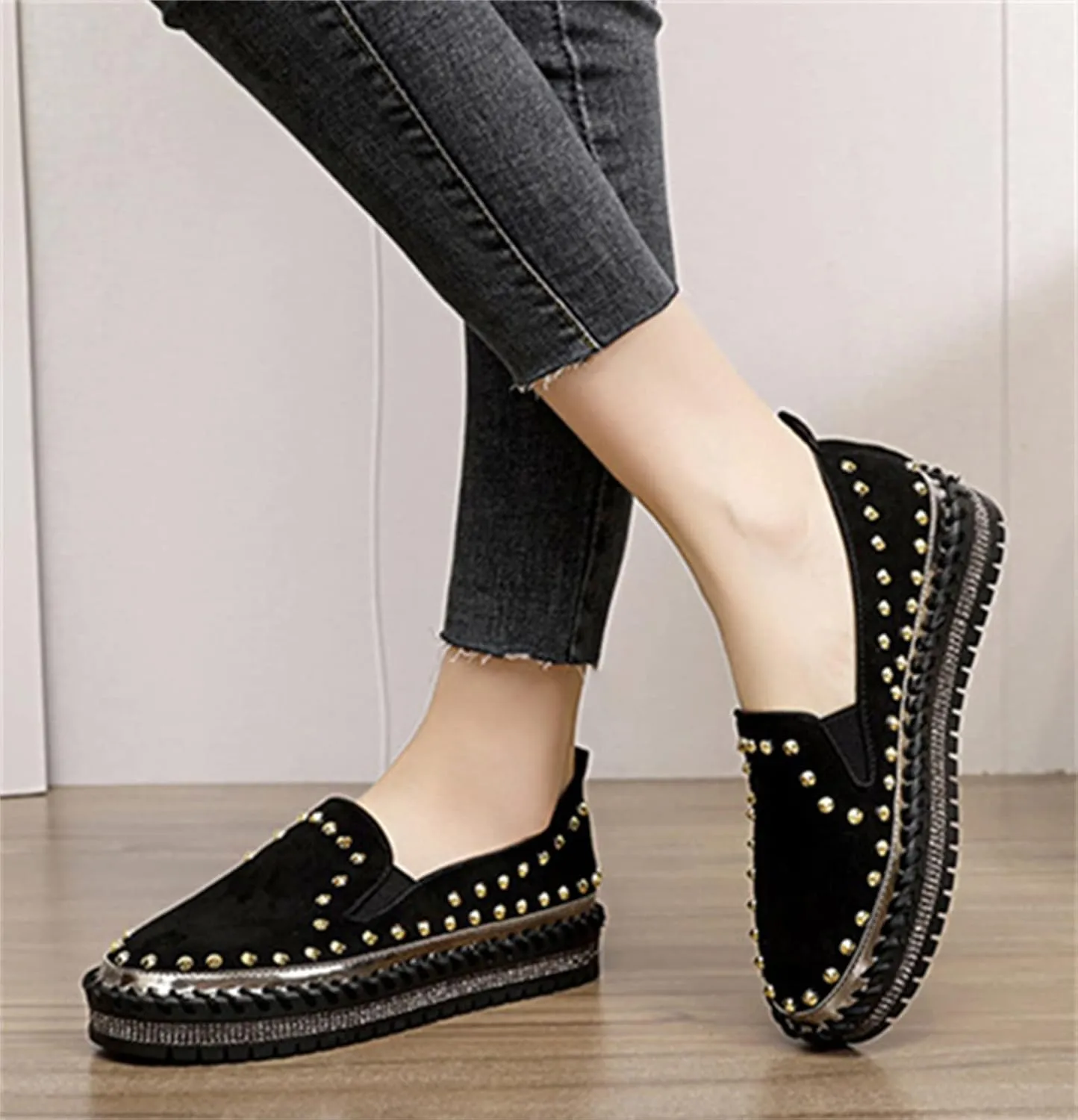 HINDOLA Women's Rhinestones Sneakers Ladies Sparkly Fashion Comfort Loafers Platform Slip-On Glitter Walking Shoes