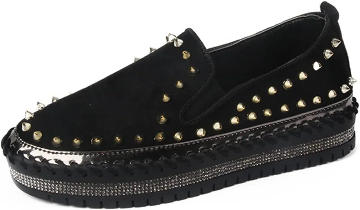HINDOLA Women's Rhinestones Sneakers Ladies Sparkly Fashion Comfort Loafers Platform Slip-On Glitter Walking Shoes