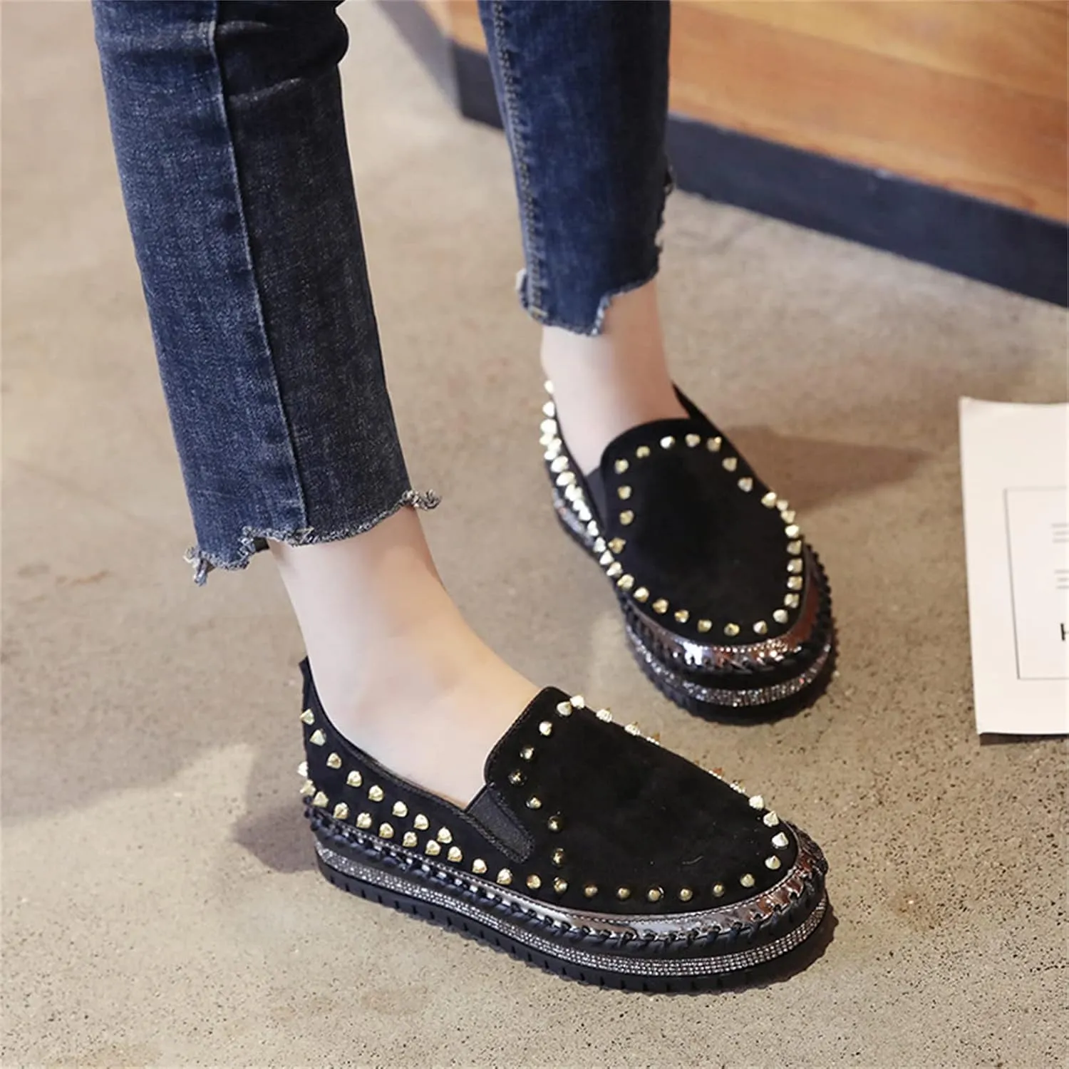 HINDOLA Women's Rhinestones Sneakers Ladies Sparkly Fashion Comfort Loafers Platform Slip-On Glitter Walking Shoes