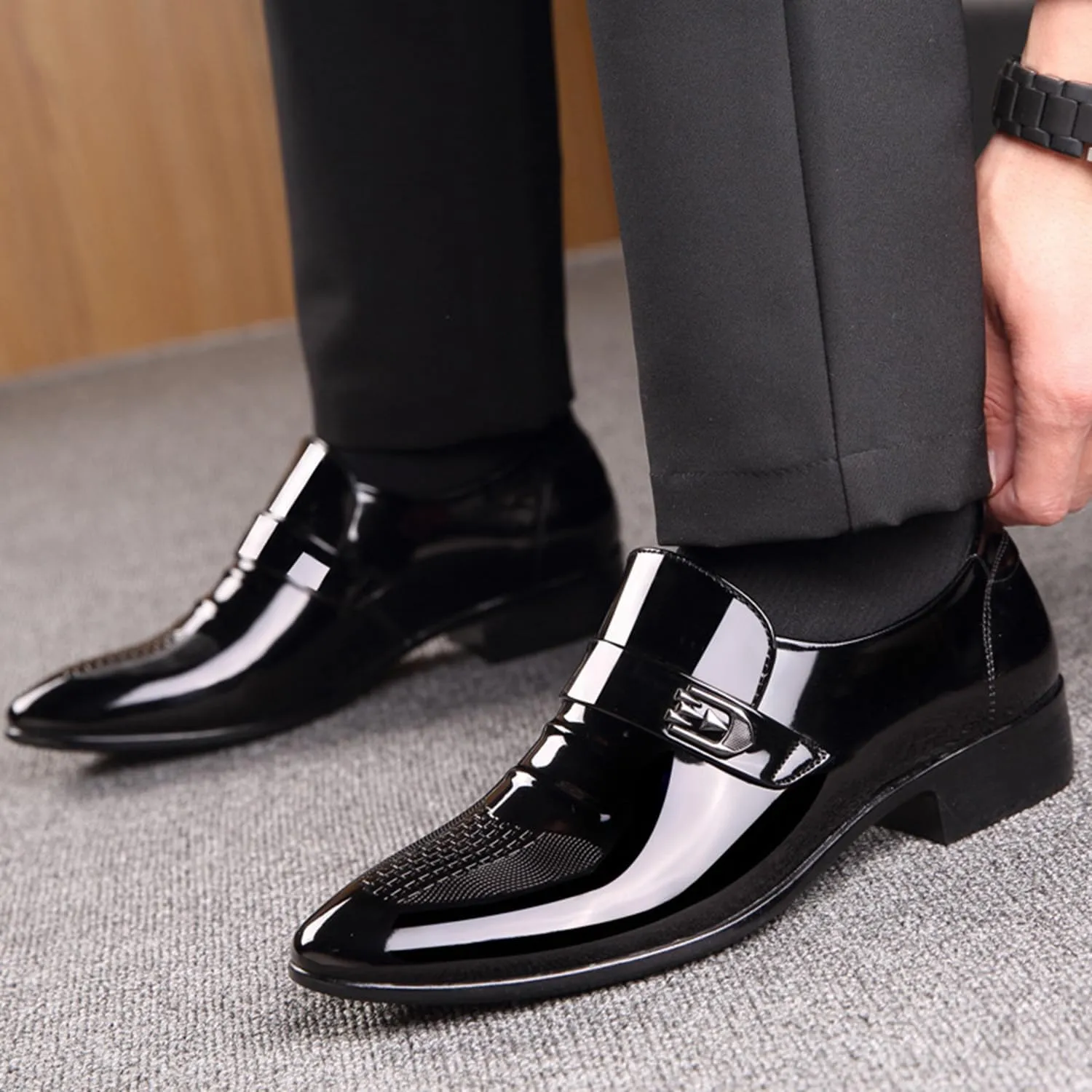 Men's Casual Business Loafers Patent Leather Driving Shoes Formal Oxford Slip On Dress Shoes for Men