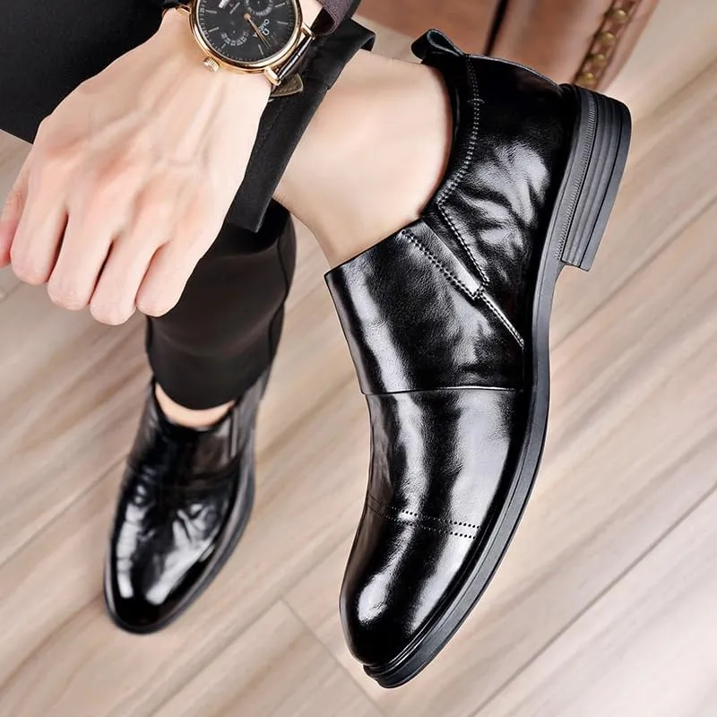 Mens Genuine Leather Dress Shoes Lightweight Comfortable Thick-Soled Formal Shoes for Business Dinners
