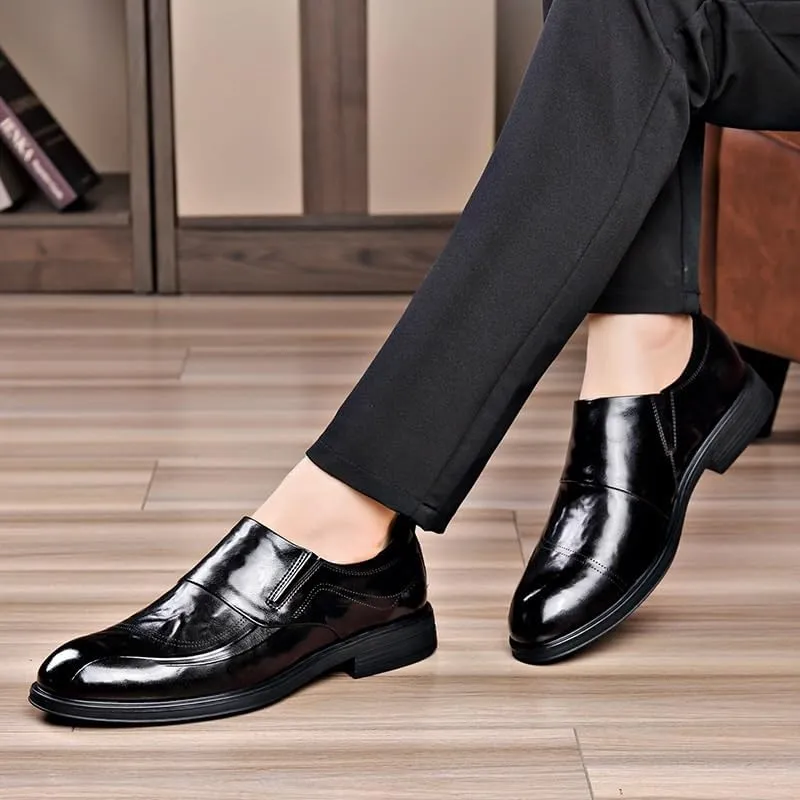 Mens Genuine Leather Dress Shoes Lightweight Comfortable Thick-Soled Formal Shoes for Business Dinners