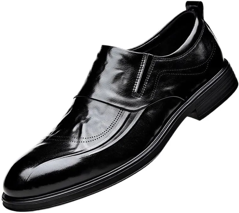 Mens Genuine Leather Dress Shoes Lightweight Comfortable Thick-Soled Formal Shoes for Business Dinners