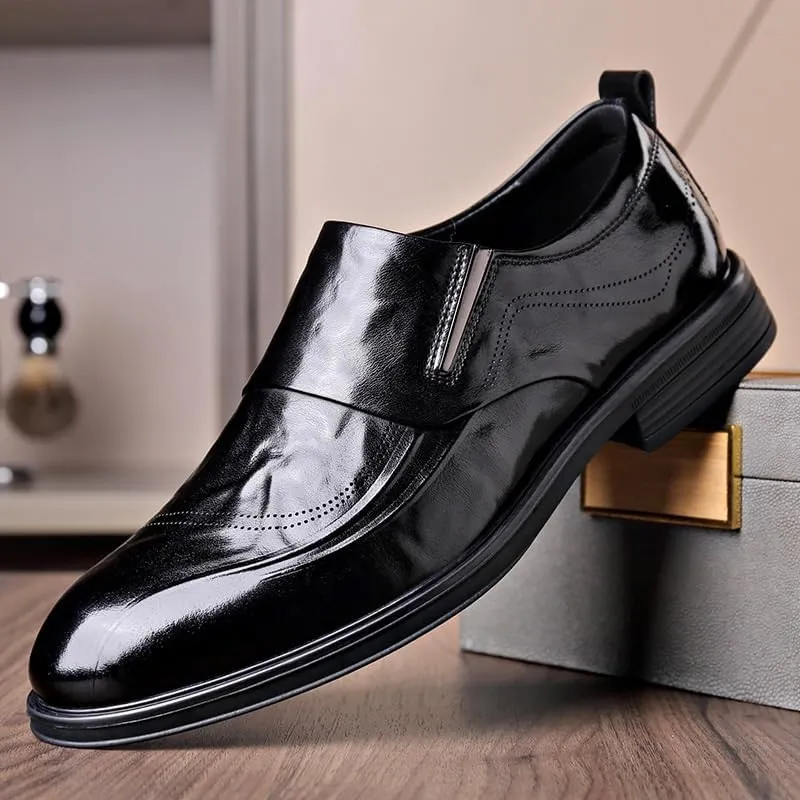 Mens Genuine Leather Dress Shoes Lightweight Comfortable Thick-Soled Formal Shoes for Business Dinners
