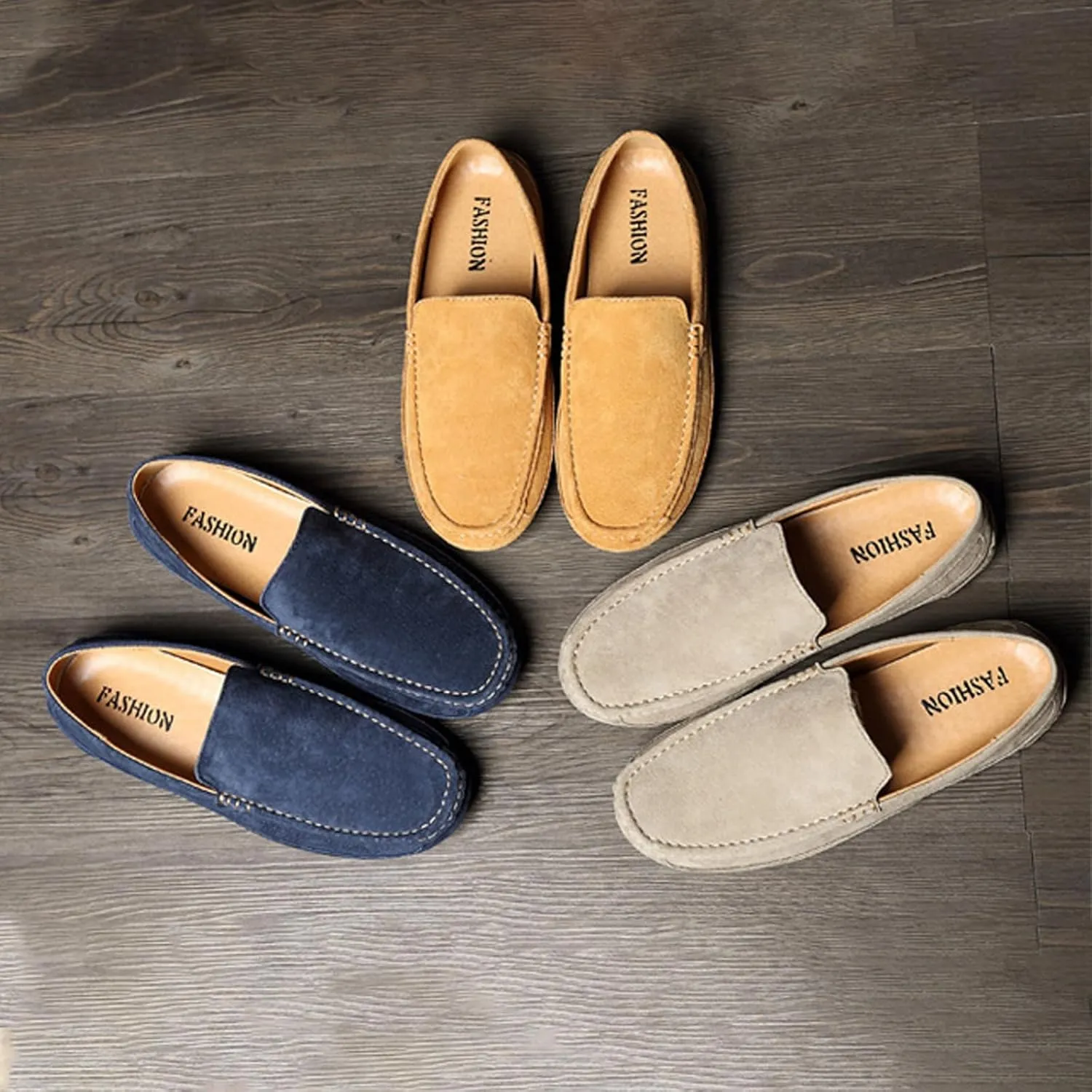 Men's Suede Driving Penny Loafers Retro Round Toe Solid Color Moccasin Shoes Comfortable Slip On Casual Dress Boat Shoes
