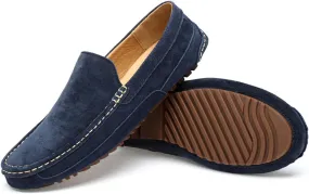 Men's Suede Driving Penny Loafers Retro Round Toe Solid Color Moccasin Shoes Comfortable Slip On Casual Dress Boat Shoes
