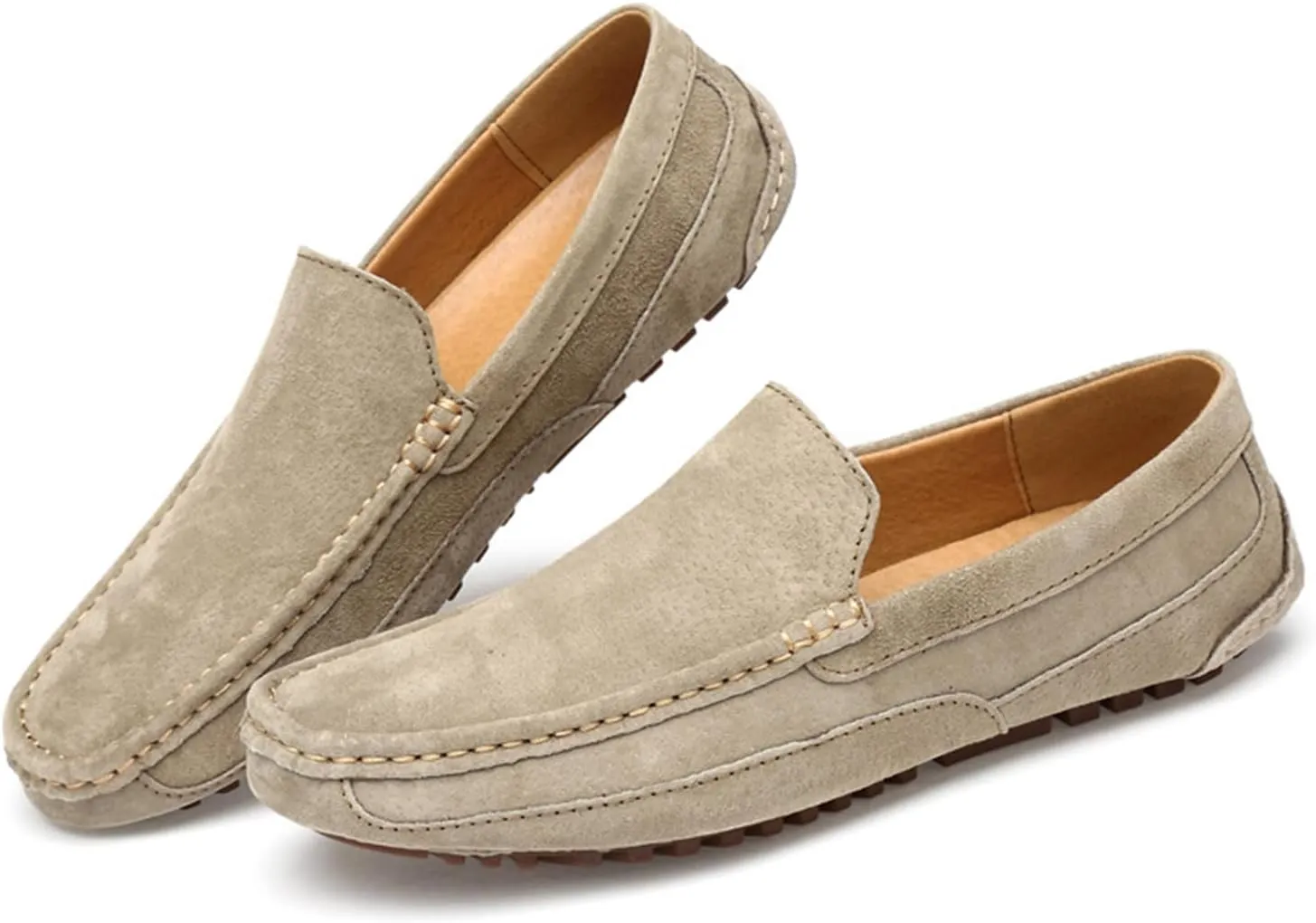 Men's Suede Driving Penny Loafers Retro Round Toe Solid Color Moccasin Shoes Comfortable Slip On Casual Dress Boat Shoes