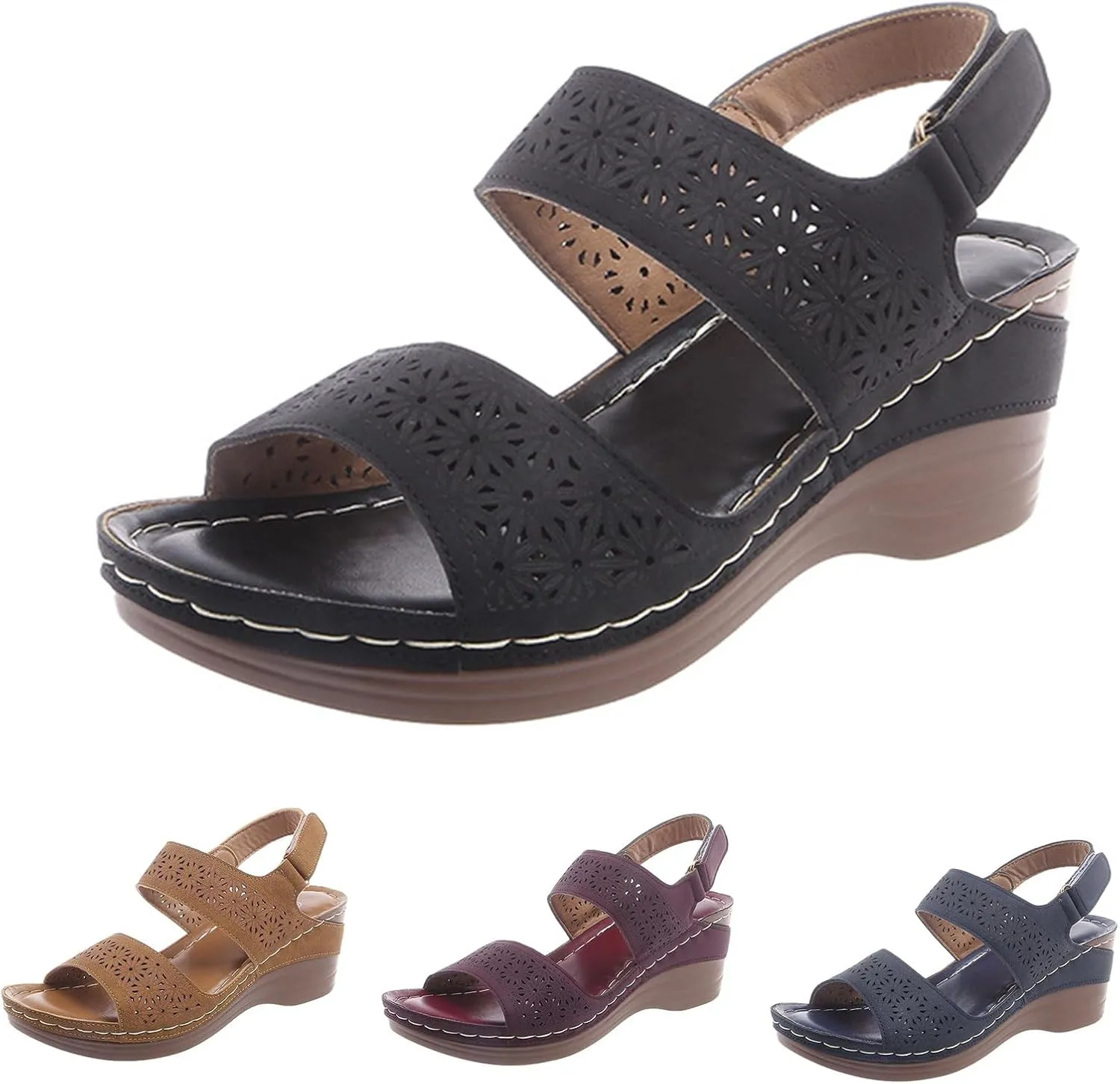 Orthopedic Sandals for Women Wide Width Comfortable Open Toe Crisscross Straps Slip on Wedge Sandals Walking Plantar Fasciitis Slides Beach Shoes