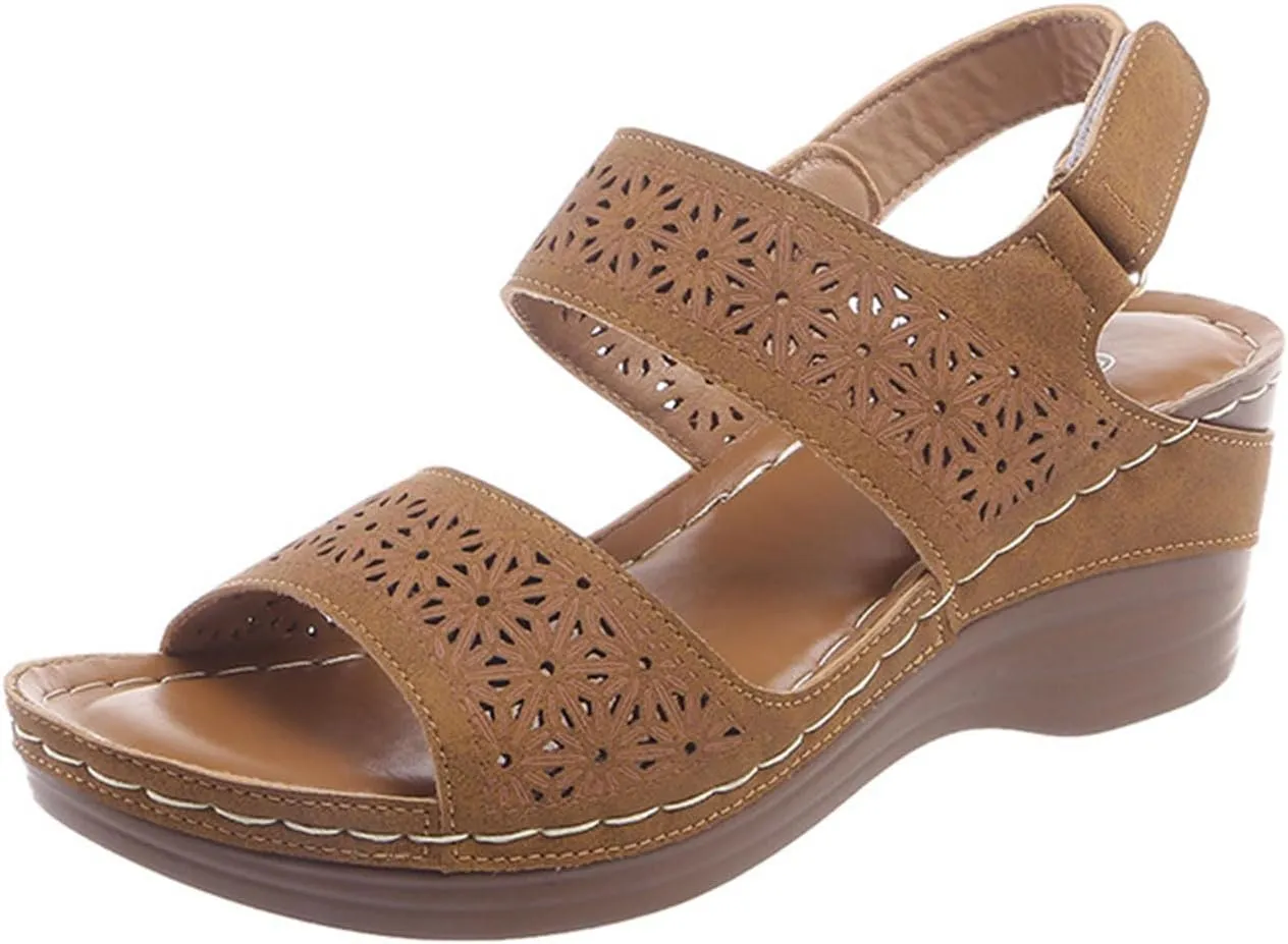 Orthopedic Sandals for Women Wide Width Comfortable Open Toe Crisscross Straps Slip on Wedge Sandals Walking Plantar Fasciitis Slides Beach Shoes