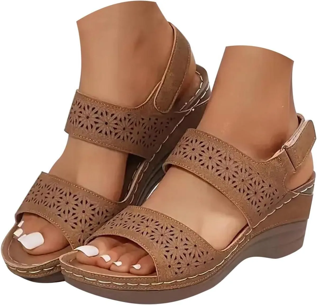 Orthopedic Sandals for Women Wide Width Comfortable Open Toe Crisscross Straps Slip on Wedge Sandals Walking Plantar Fasciitis Slides Beach Shoes