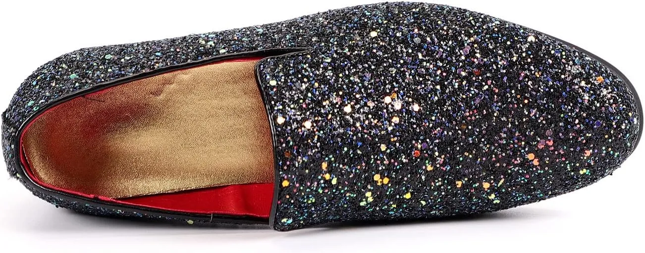 Santimon Mens Glitter Loafers Slip-On Dress Shoes  Sparkly Tuxedo & Suit Shoes for Weddings, Parties, and Formal Events
