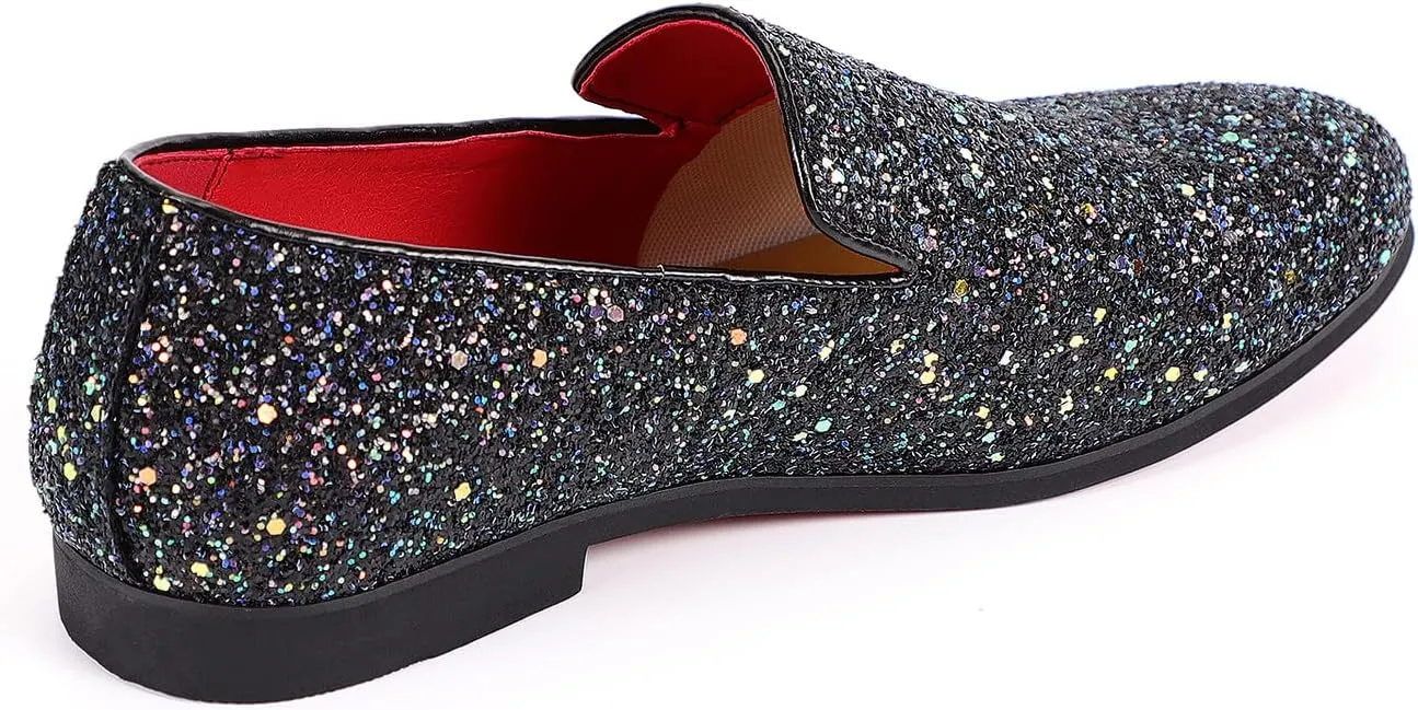 Santimon Mens Glitter Loafers Slip-On Dress Shoes  Sparkly Tuxedo & Suit Shoes for Weddings, Parties, and Formal Events