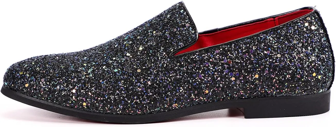 Santimon Mens Glitter Loafers Slip-On Dress Shoes  Sparkly Tuxedo & Suit Shoes for Weddings, Parties, and Formal Events