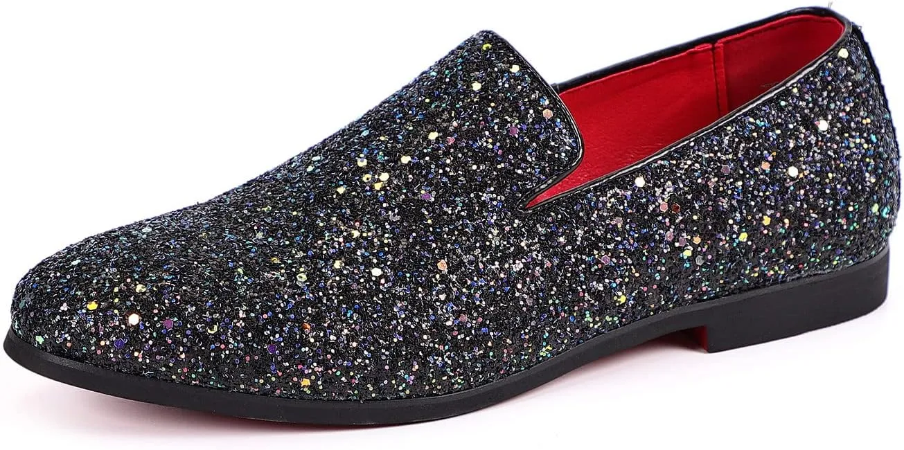 Santimon Mens Glitter Loafers Slip-On Dress Shoes  Sparkly Tuxedo & Suit Shoes for Weddings, Parties, and Formal Events