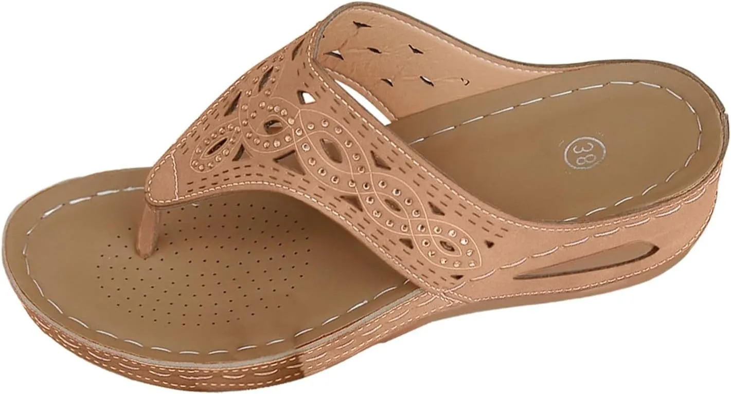 Summer Sandals for Women 2025 Trendy Dressy Bohemian Orthopedic Arch Support Sandals Beach Low Wedge Flip Flops