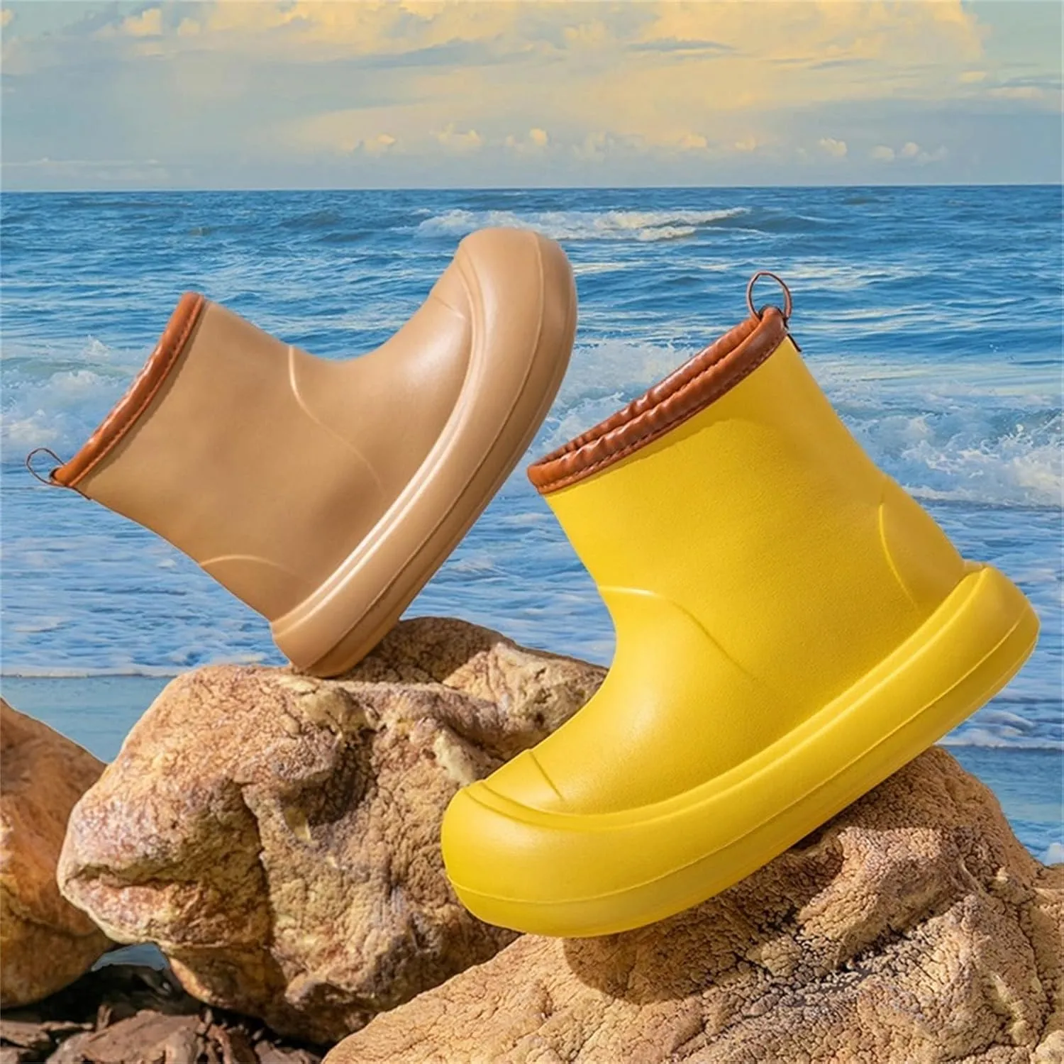 Toddler Baby Rain Boots Easy-on Soft Sole Anti Slip Lightweight Water-Proof Garden Shoes Outer Wear Ankle Boot