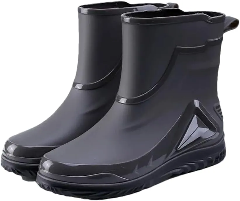 Wjnvfioo Men's Waterproof Drawstring Rain Boots Non-Slip Flat Fashion Rider Rain Boots