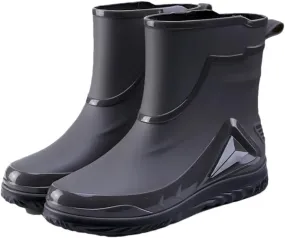 Wjnvfioo Men's Waterproof Drawstring Rain Boots Non-Slip Flat Fashion Rider Rain Boots
