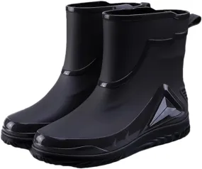 Wjnvfioo Men's Waterproof Drawstring Rain Boots Non-Slip Flat Fashion Rider Rain Boots