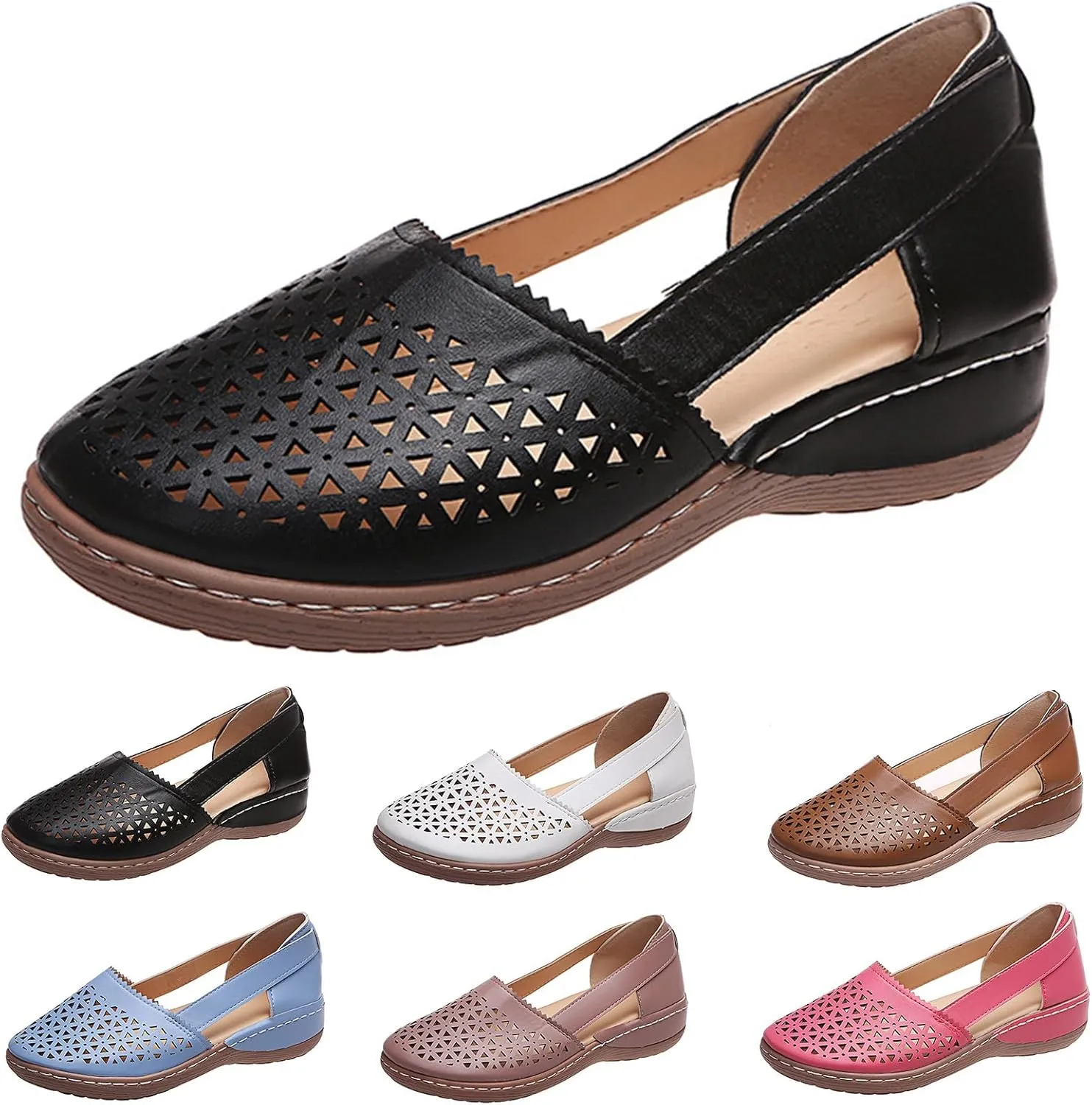 Women Orthopedic Wedge Sandals 2025 Closed Toe Slip On Walking Comfortable Cushion Shoes Yoga Mat Slides Sandals Hollow Design for Summer Beach Walking Shoes for Summer Outdoor Casual