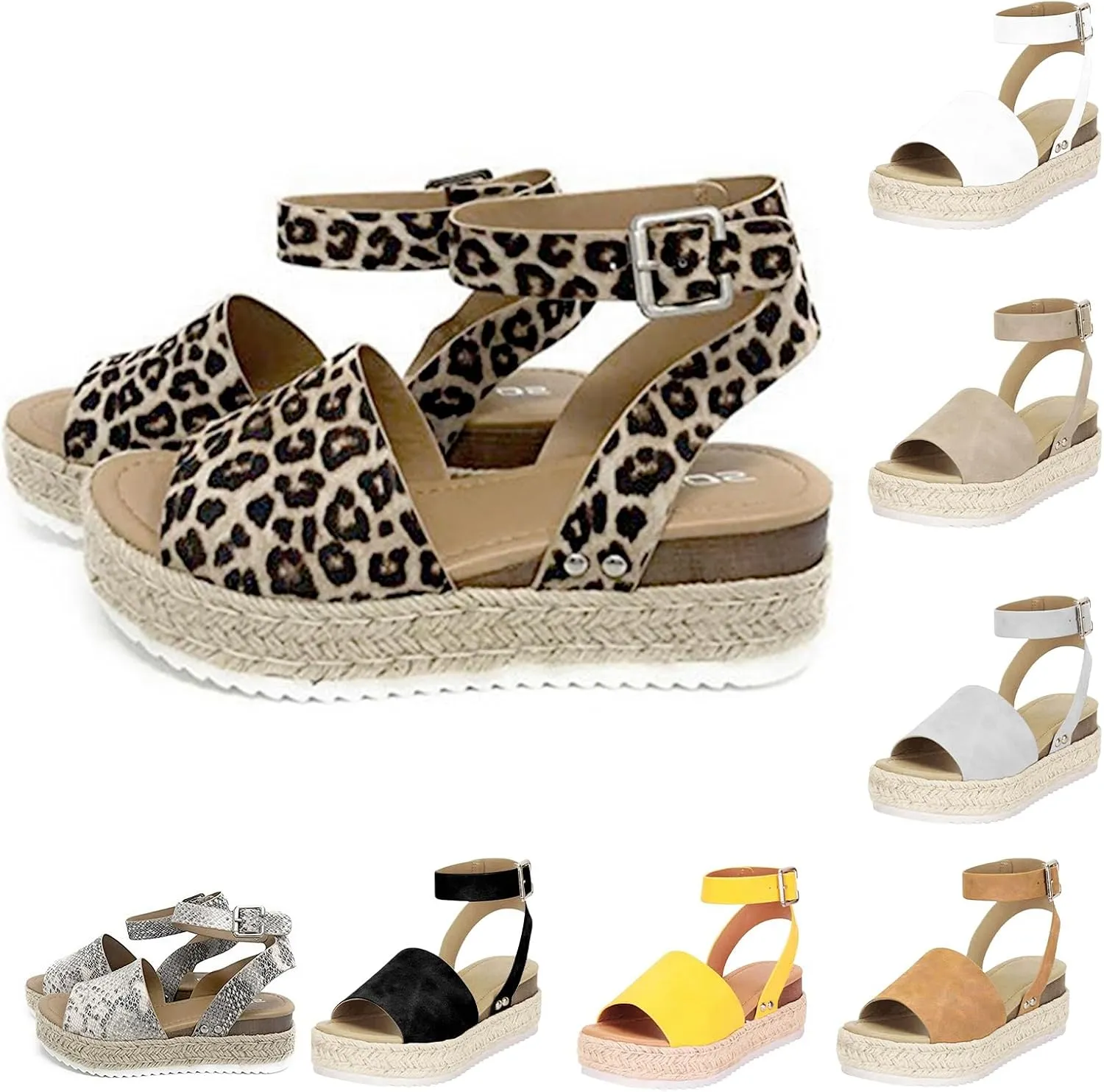 Womens Open Toe Buckle Ankle Strap Espadrilles Flatform Wedge Casual Sandal Wedge Sandal Ankle Buckle Beach Open Toe Wide Widge Sanddals Orthopedic Width