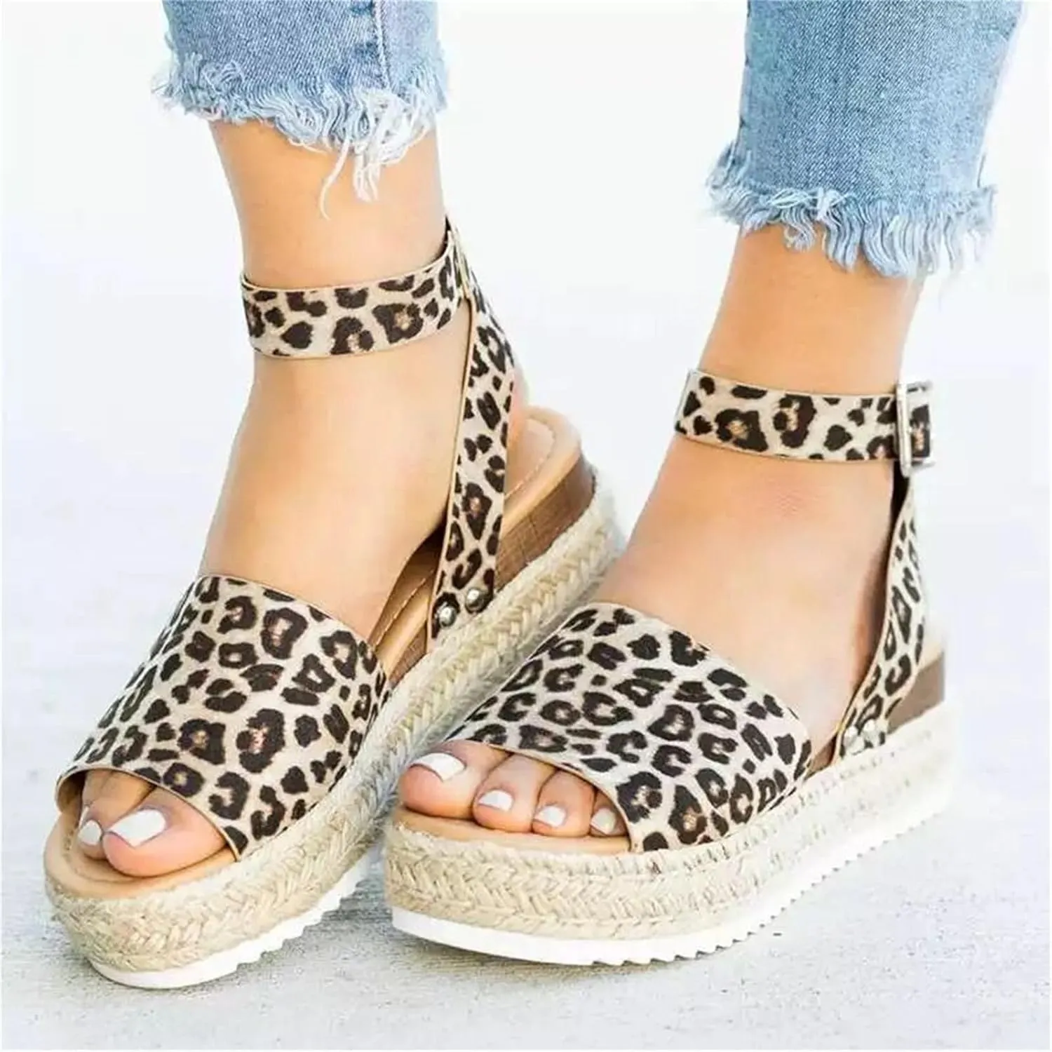 Womens Open Toe Buckle Ankle Strap Espadrilles Flatform Wedge Casual Sandal Wedge Sandal Ankle Buckle Beach Open Toe Wide Widge Sanddals Orthopedic Width