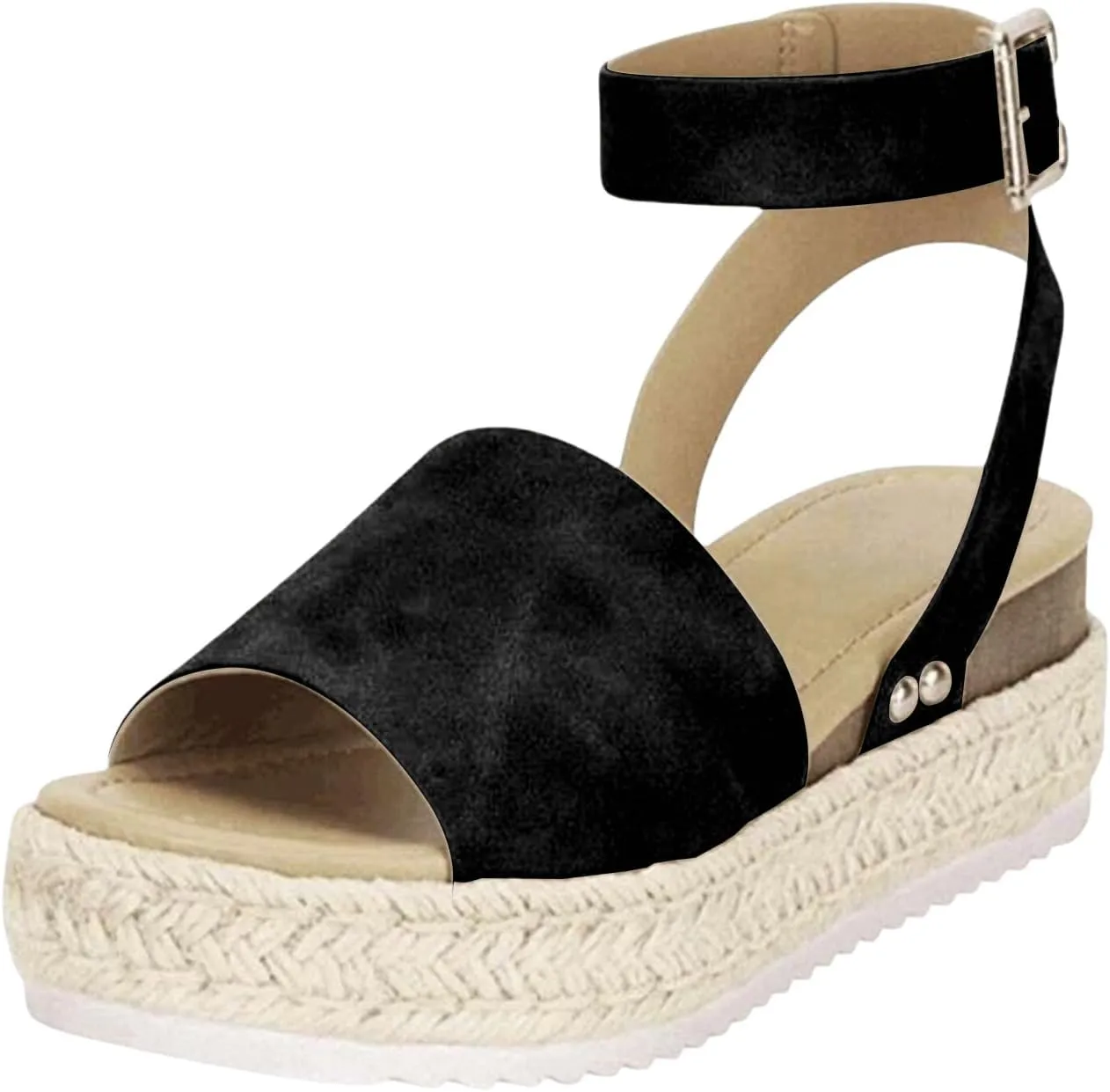 Womens Open Toe Buckle Ankle Strap Espadrilles Flatform Wedge Casual Sandal Wedge Sandal Ankle Buckle Beach Open Toe Wide Widge Sanddals Orthopedic Width