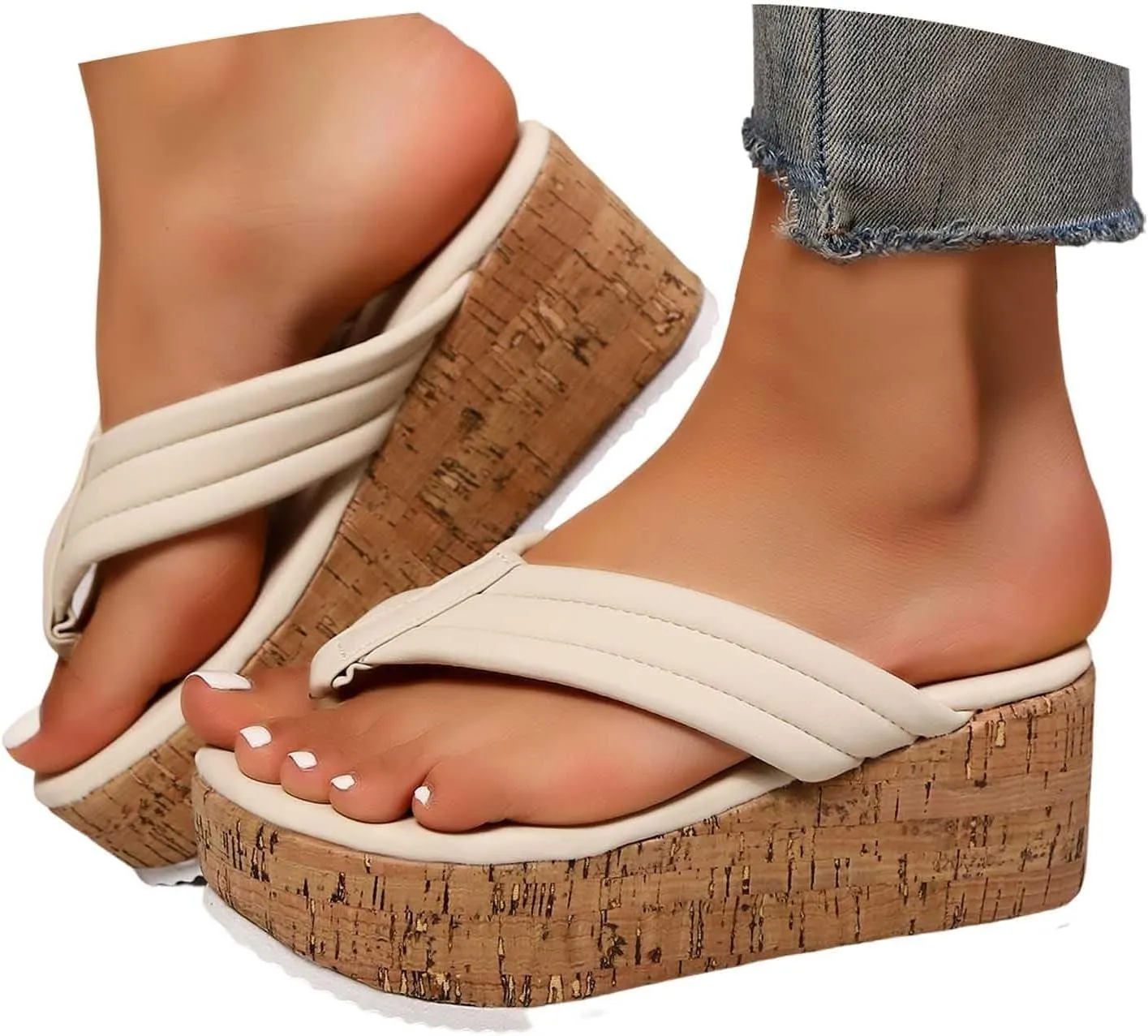 Womens Sandals Summer Beach Clip Toe Flip Flops Boho Platform Fashion Trendy Dressy Shoes with Arch Support Sandals