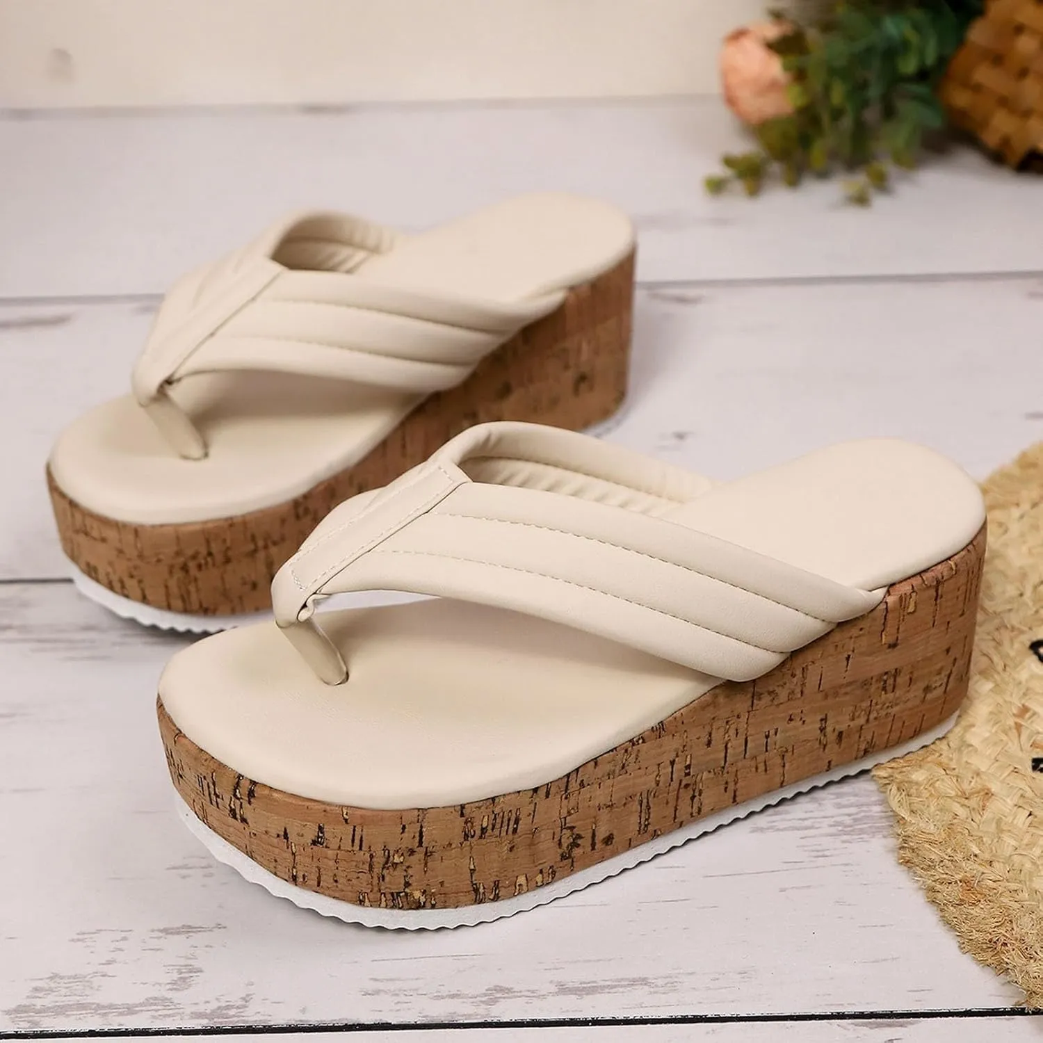 Womens Sandals Summer Beach Clip Toe Flip Flops Boho Platform Fashion Trendy Dressy Shoes with Arch Support Sandals